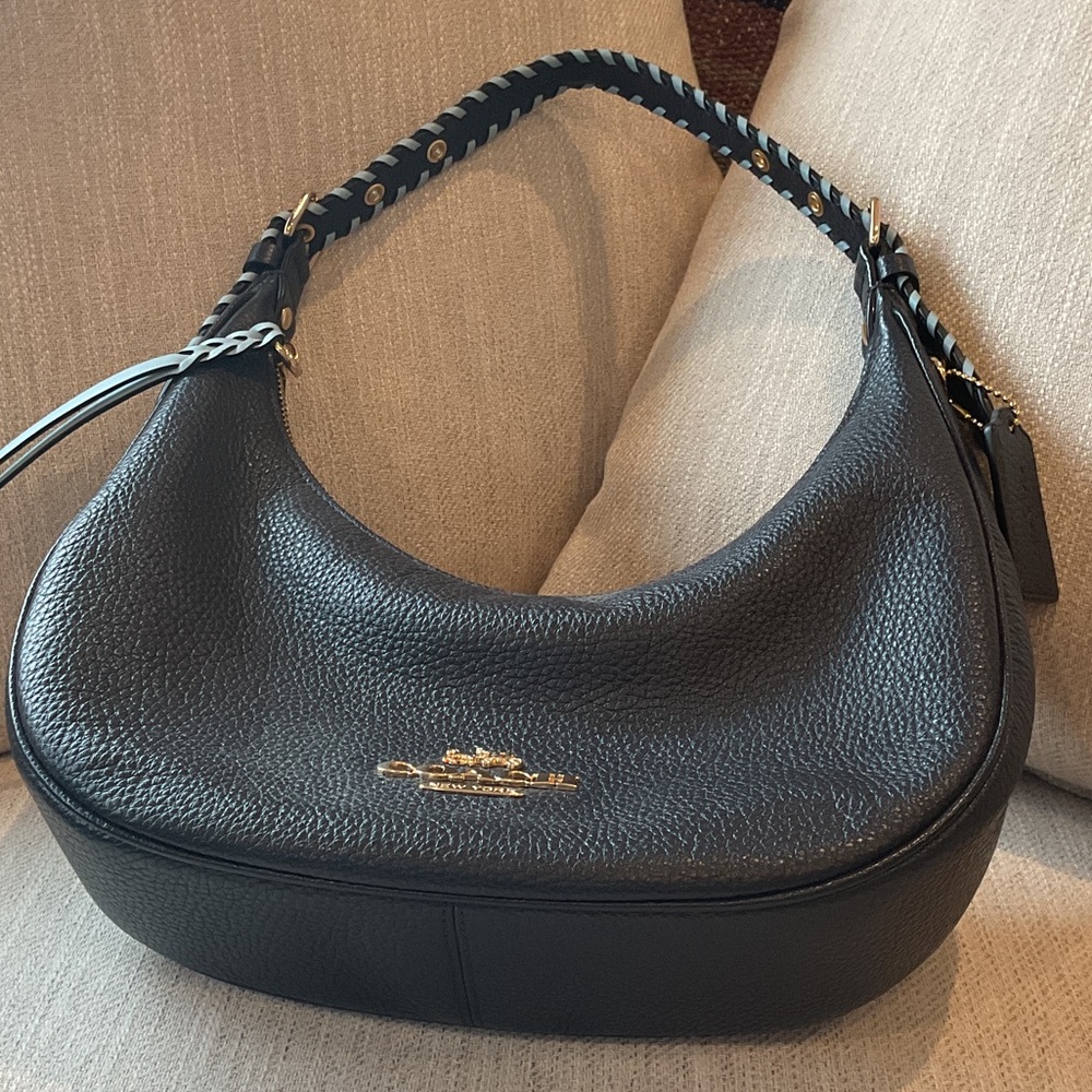 Coach Navy Blue Hobo Bag with Gold Accents - Picture 5 of 7